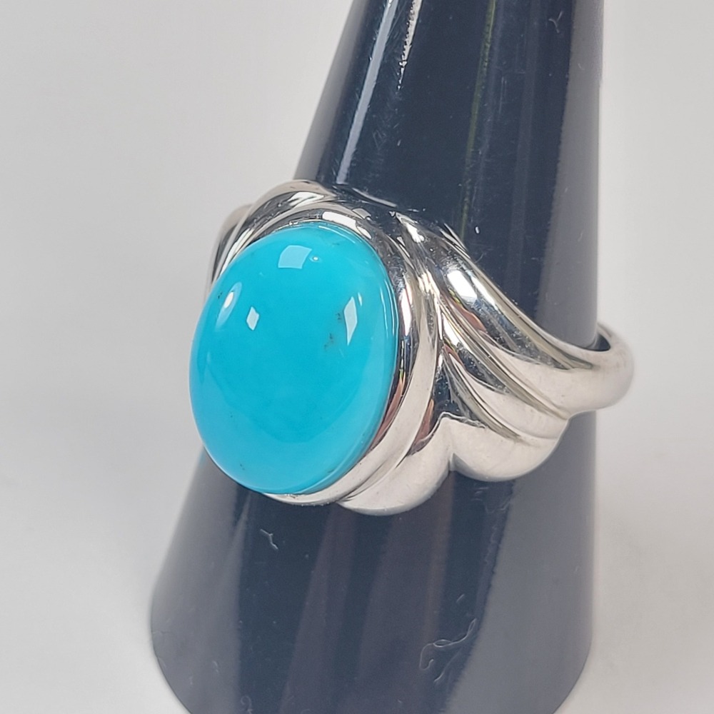 Vintage JS Thailand 925 Sterling Silver Turquoise Color Cabochon Ring Size 9.75